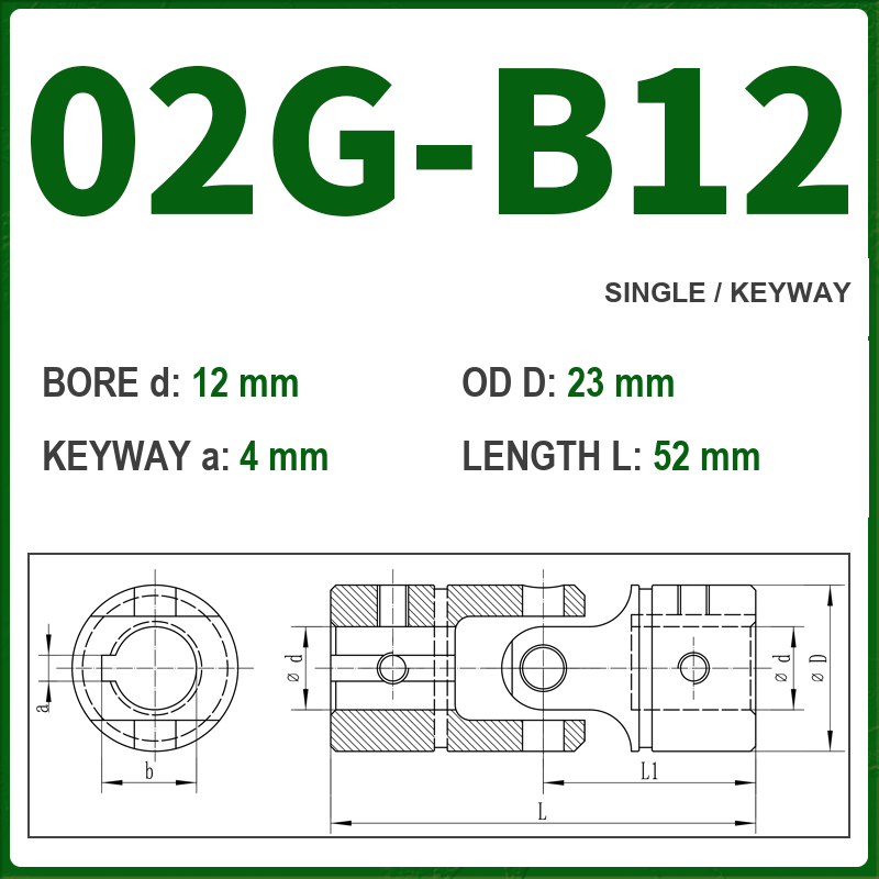 BOLTTE 02G-B12 40Cr universal joint coupling dimension drawing