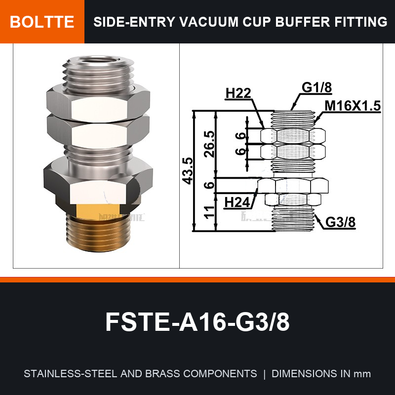 BOLTTE FSTE-A16-G3/8 side-entry rotary vacuum cup buffer fitting