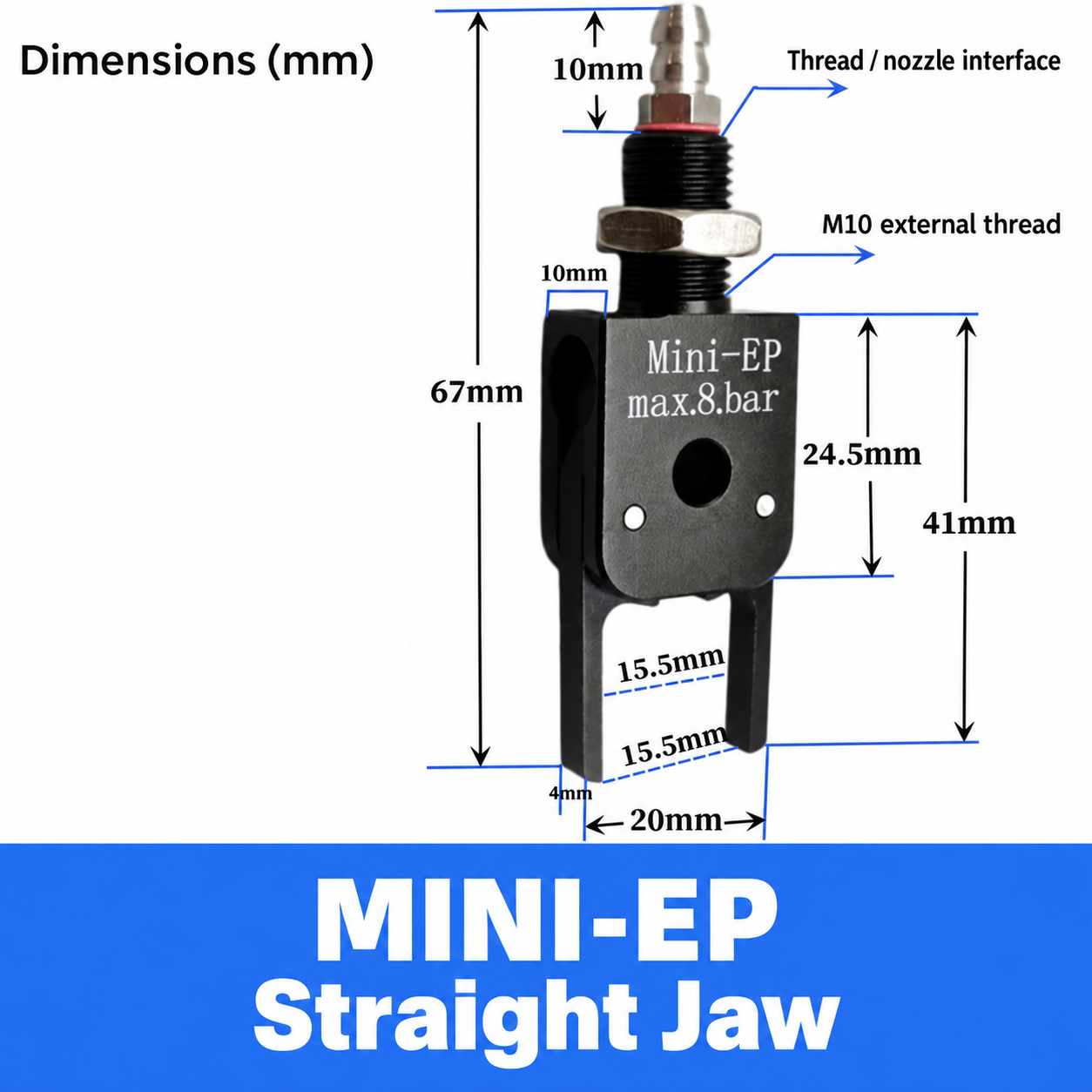 Mini pneumatic gripper or replacement jaw, MINI-EP Straight Jaw
