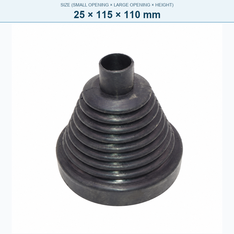 Pagoda-style rubber bellows dust boot, 25 × 115 × 110 mm