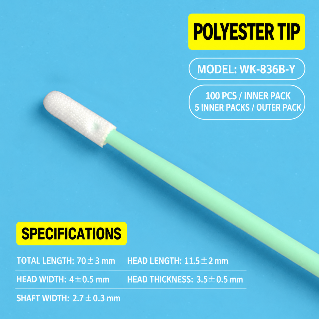 BOLTTE industrial cleaning swab WK-836B-Y – Polyester Tip – 100 pcs