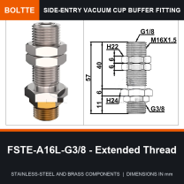 BOLTTE FSTE-A16L-G3/8 - Extended Thread side-entry rotary vacuum cup buffer fitting