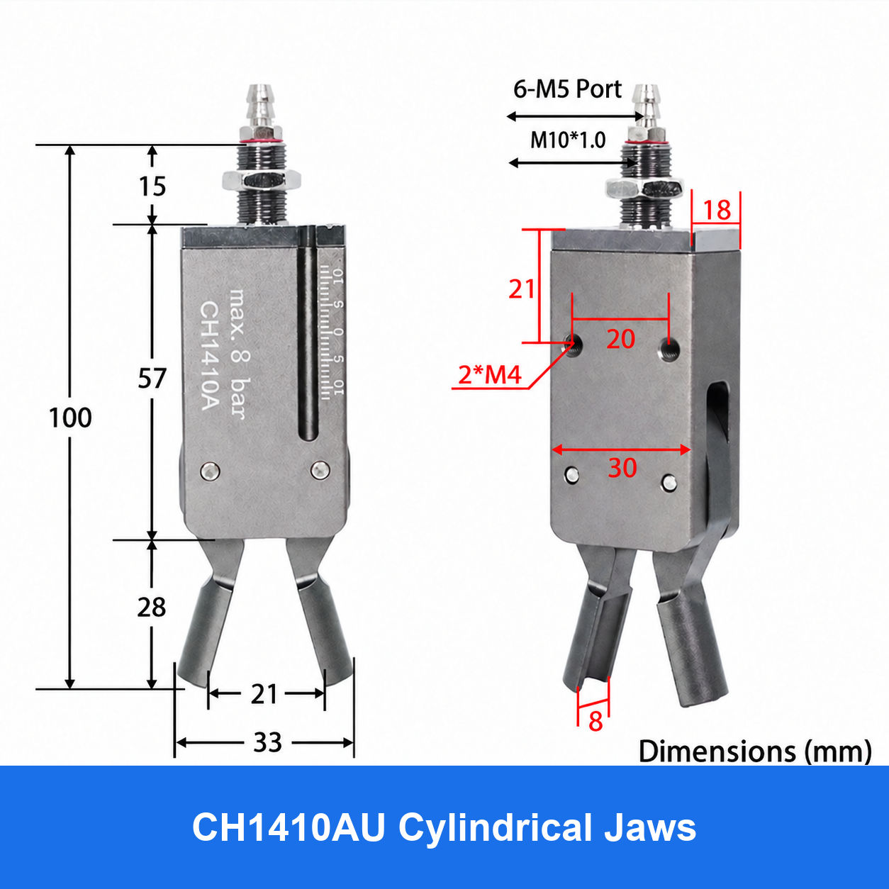 CH1410 mini pneumatic gripper or accessory, CH1410AU Cylindrical Jaws