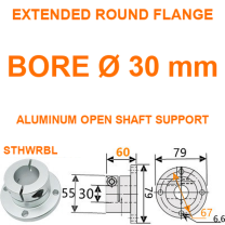 STHWRBL extended round flange aluminum open shaft support, 30 mm bore