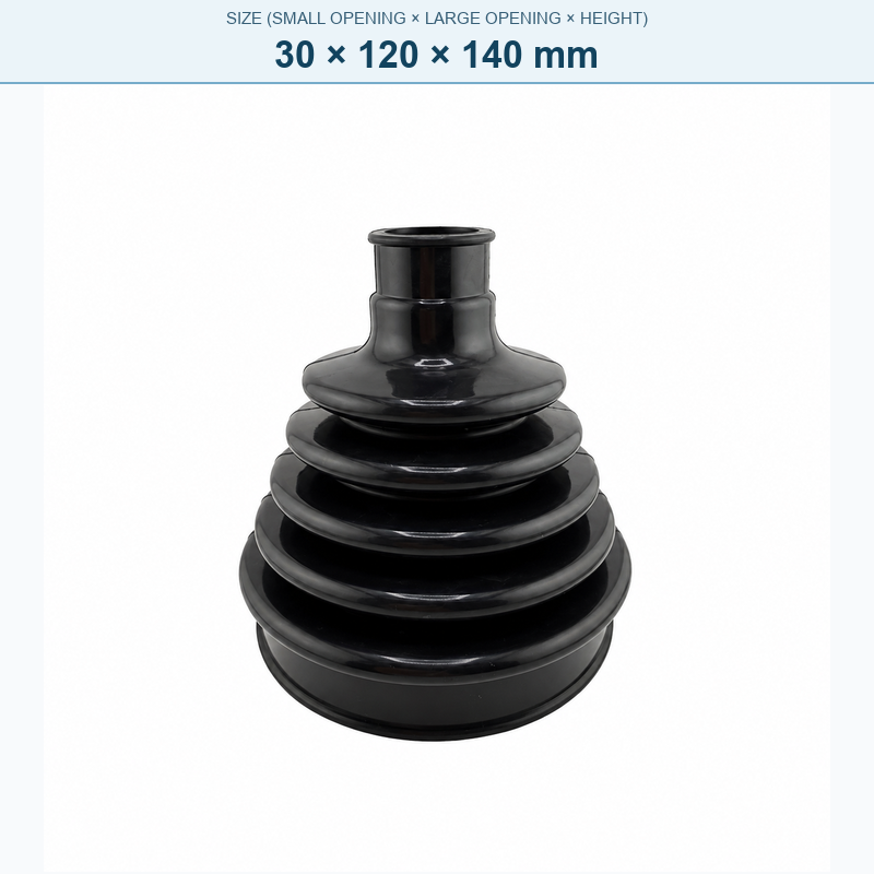 Pagoda-style rubber bellows dust boot, 30 × 120 × 140 mm