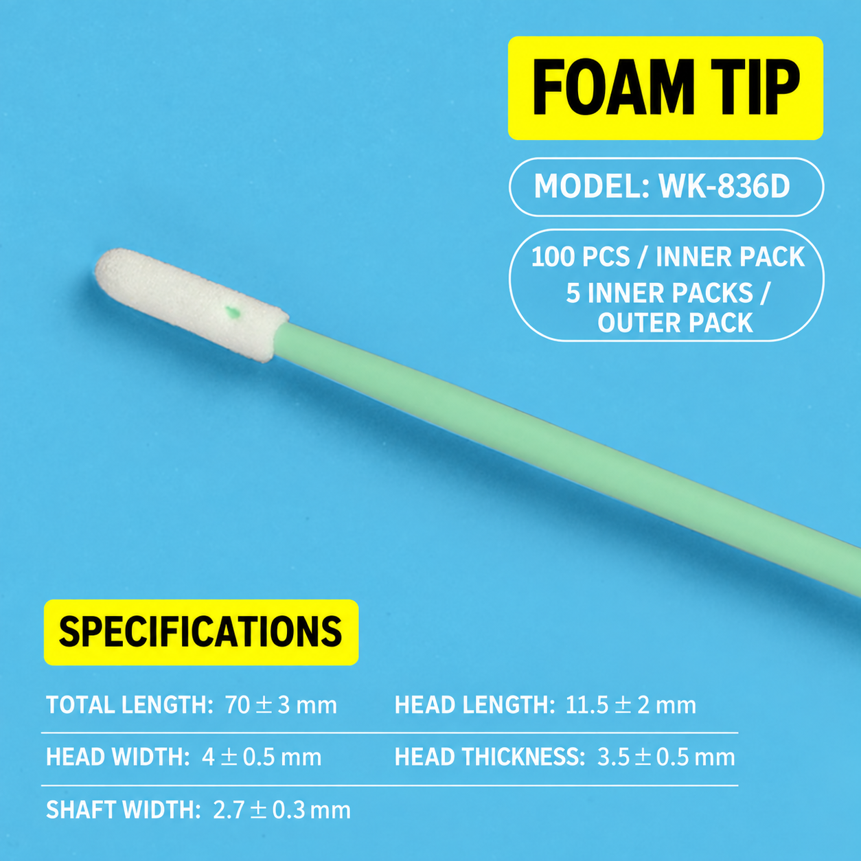 BOLTTE industrial cleaning swab WK-836D – Foam Tip – 100 pcs