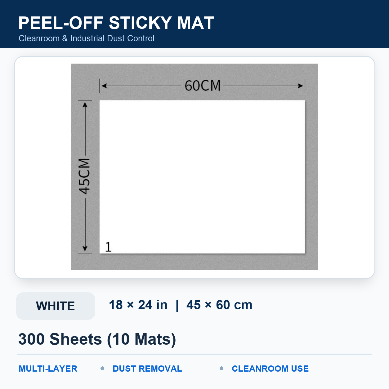BOLTTE white peel-off sticky mat White – 18 × 24 in (45 × 60 cm) – 300 Sheets (10 Mats)