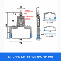 DHPG or DHRG 3050 mini pneumatic gripper, KT-DHPG-L14, 60–105 mm, Flat Pad