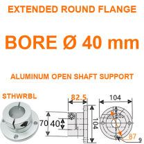 STHWRBL extended round flange aluminum open shaft support, 40 mm bore