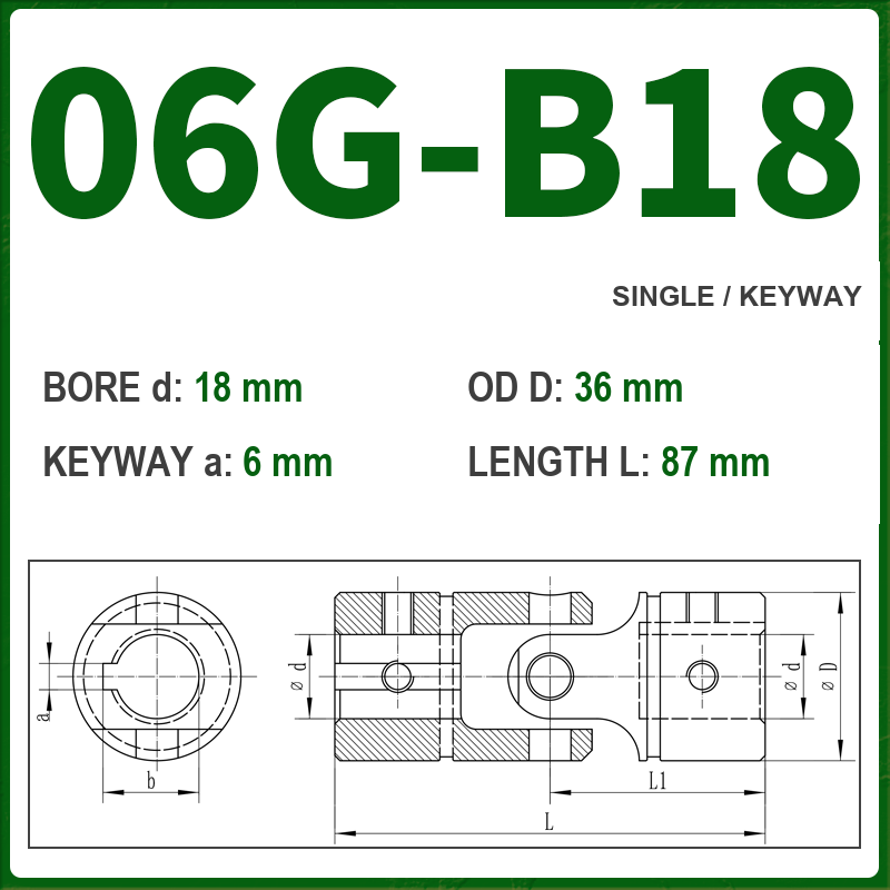 BOLTTE 06G-B18 40Cr universal joint coupling dimension drawing