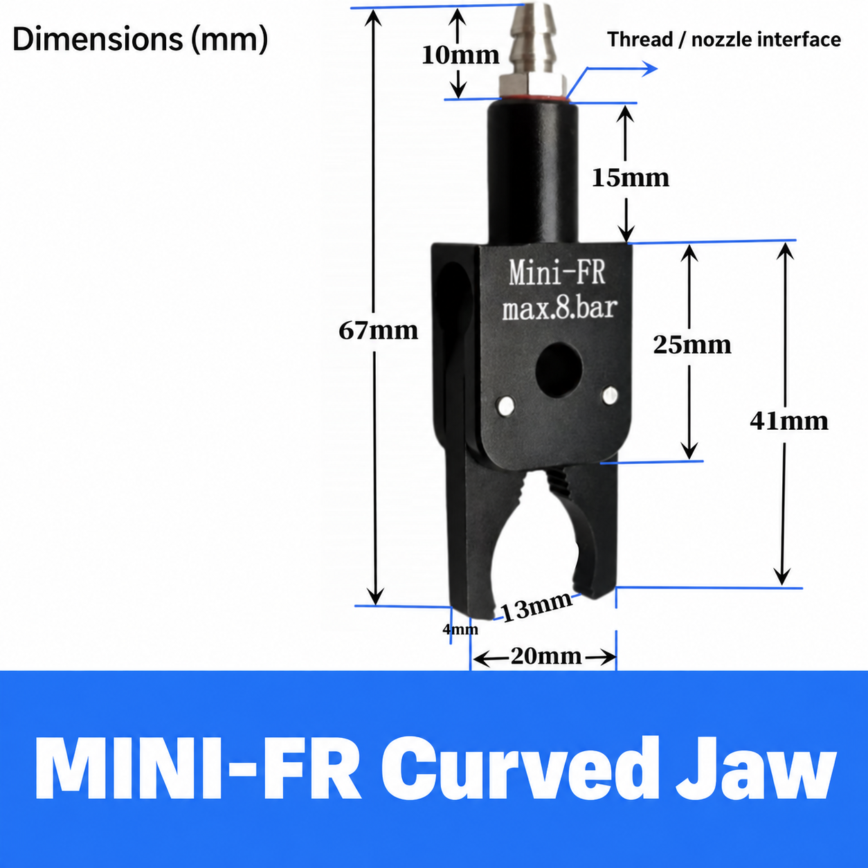 Mini pneumatic gripper or replacement jaw, MINI-FR Curved Jaw