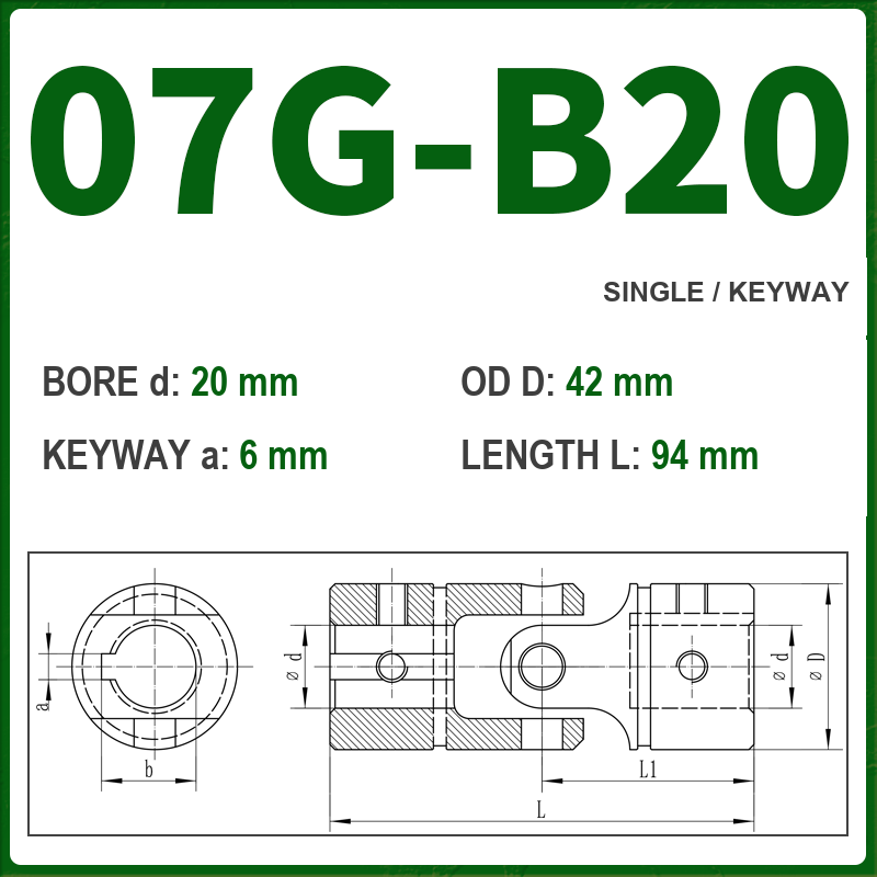 BOLTTE 07G-B20 40Cr universal joint coupling dimension drawing
