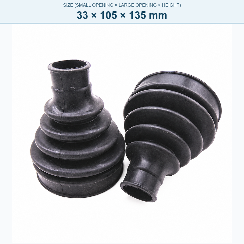 Pagoda-style rubber bellows dust boot, 33 × 105 × 135 mm
