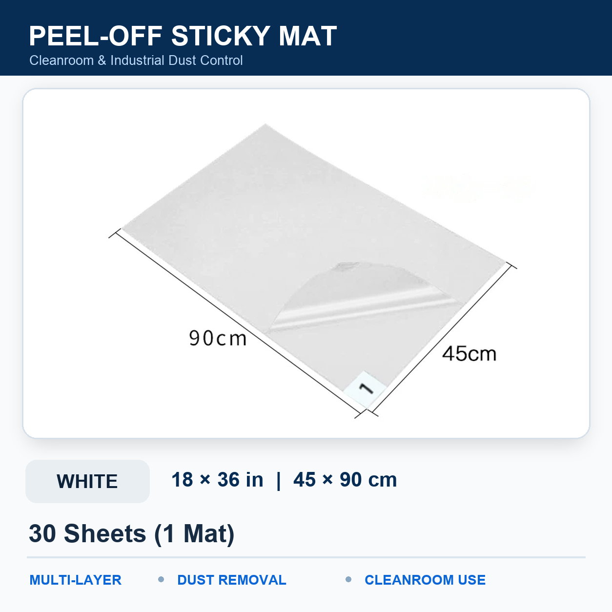 BOLTTE white peel-off sticky mat White – 18 × 36 in (45 × 90 cm) – 30 Sheets (1 Mat)
