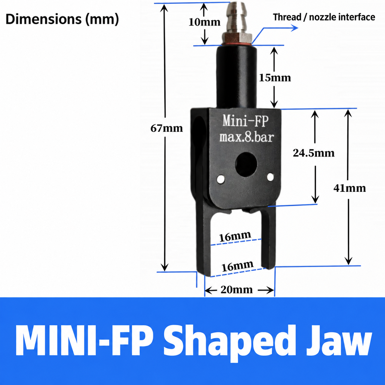 Mini pneumatic gripper or replacement jaw, MINI-FP Shaped Jaw