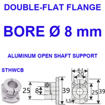 STHWCB double-flat flange aluminum open shaft support, 8 mm bore