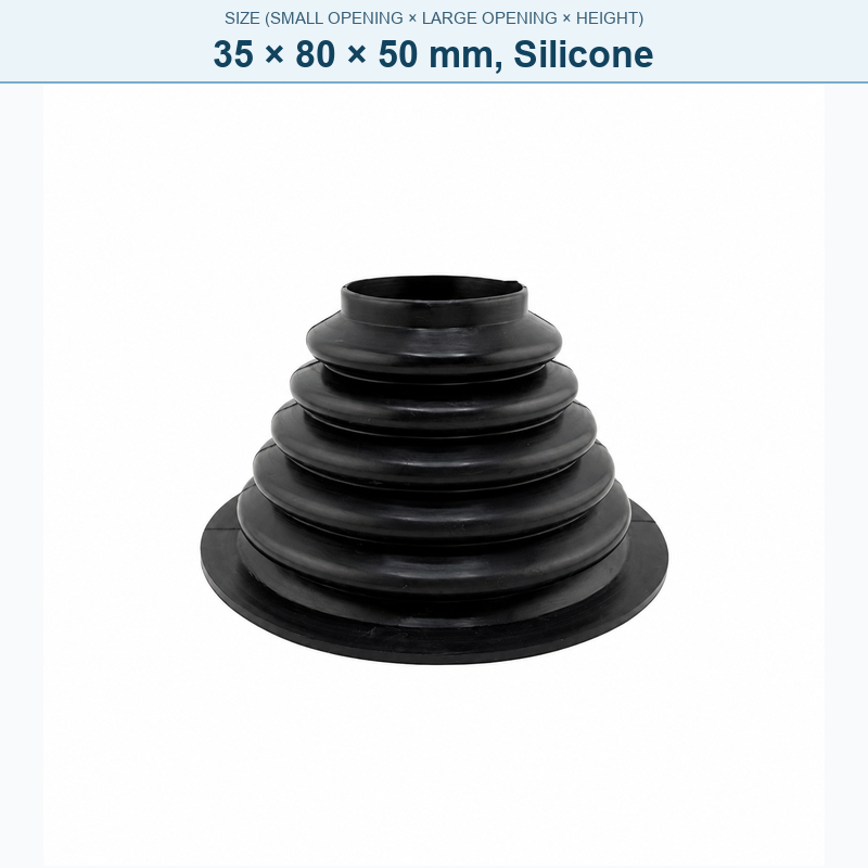 Pagoda-style rubber bellows dust boot, 35 × 80 × 50 mm, Silicone