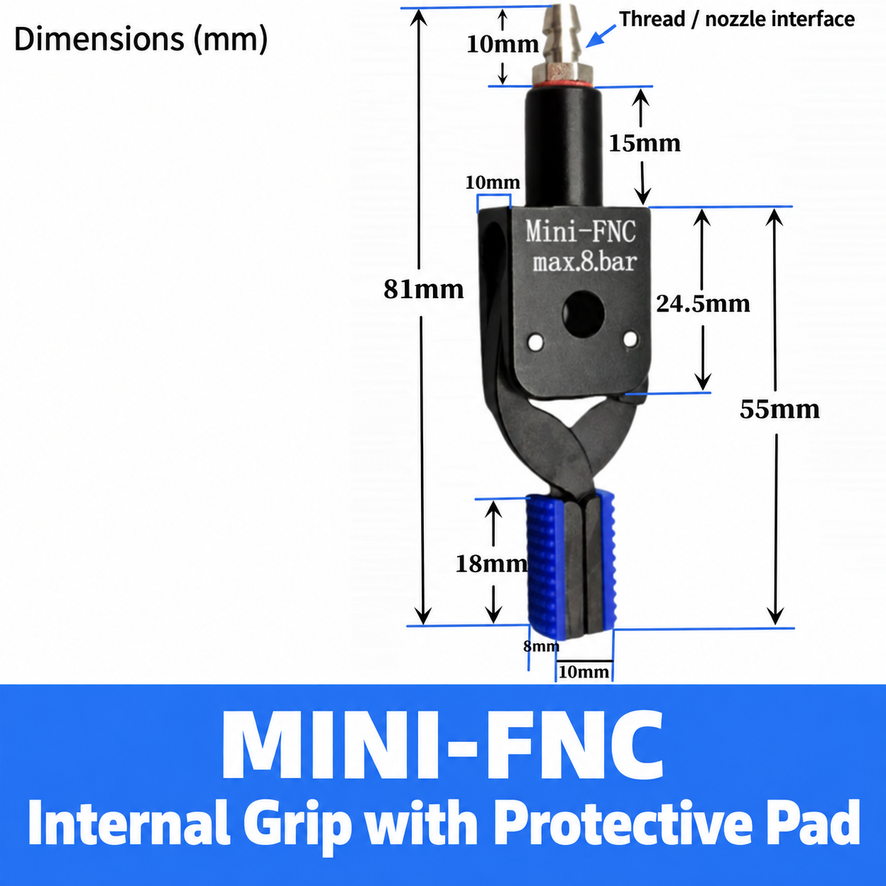 Mini pneumatic gripper or replacement jaw, MINI-FNC Internal Grip with Protective Pad