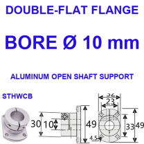 STHWCB double-flat flange aluminum open shaft support, 10 mm bore