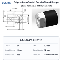 Black 70 Shore A - M4*0.7-10*16 polyurethane-coated female-thread bumper