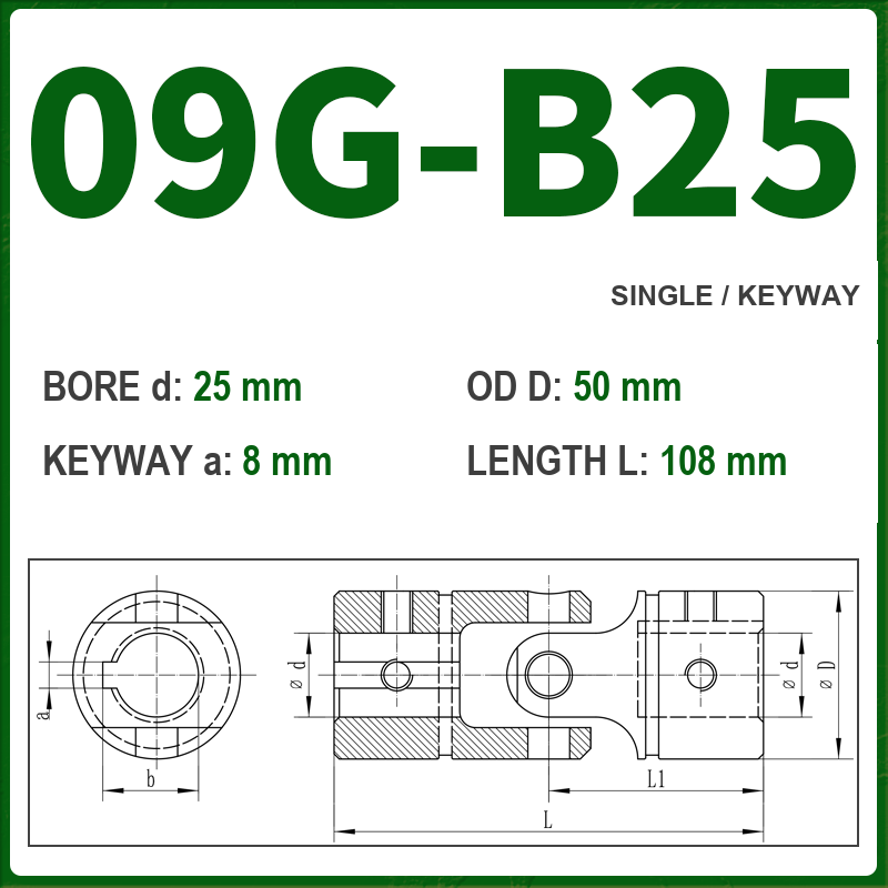 BOLTTE 09G-B25 40Cr universal joint coupling dimension drawing