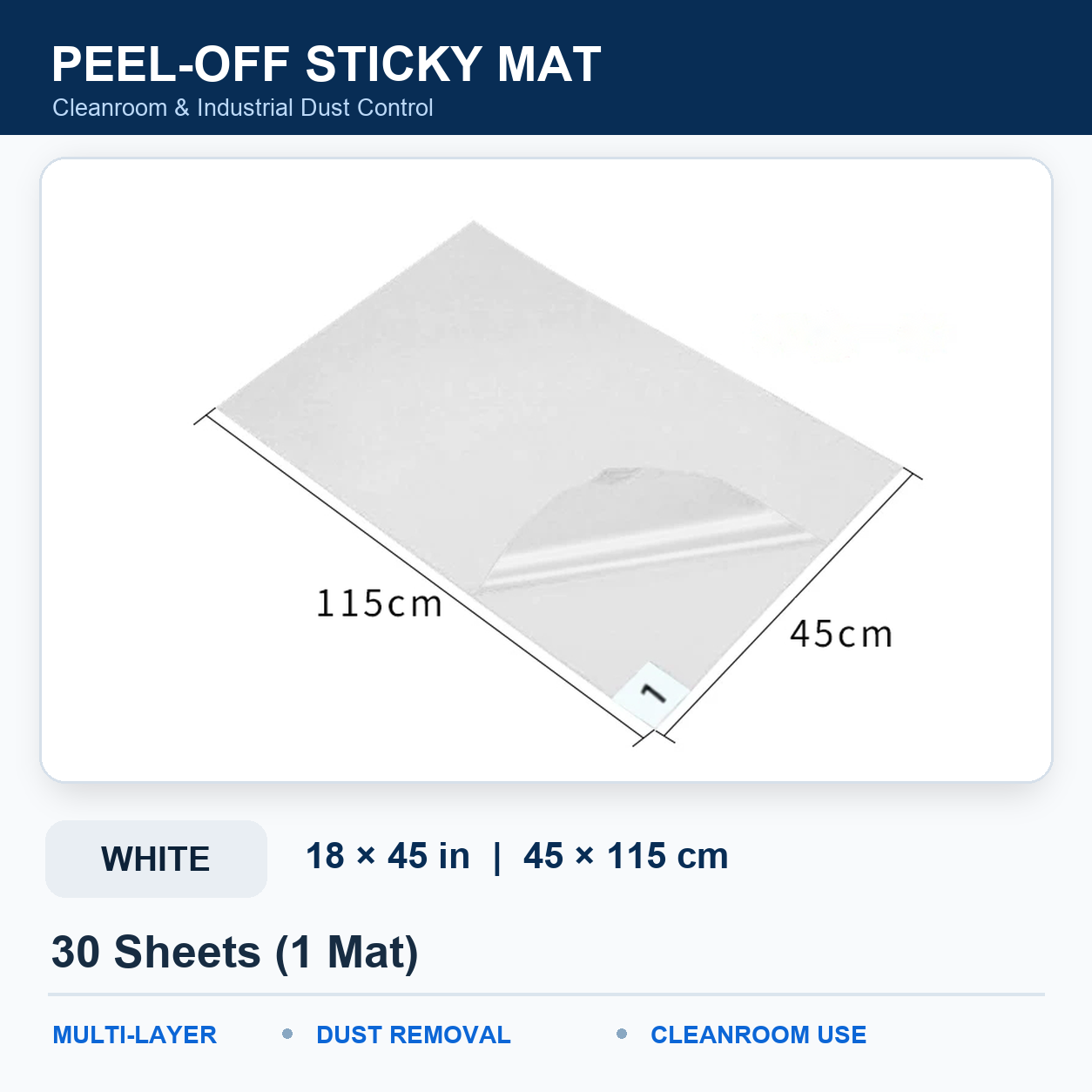 BOLTTE white peel-off sticky mat White – 18 × 45 in (45 × 115 cm) – 30 Sheets (1 Mat)