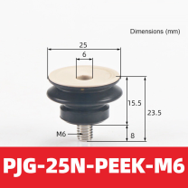BOLTTE PJG-25N-PEEK-M6 non-marking vacuum suction cup with black nbr rubber and PEEK-M6 fitting