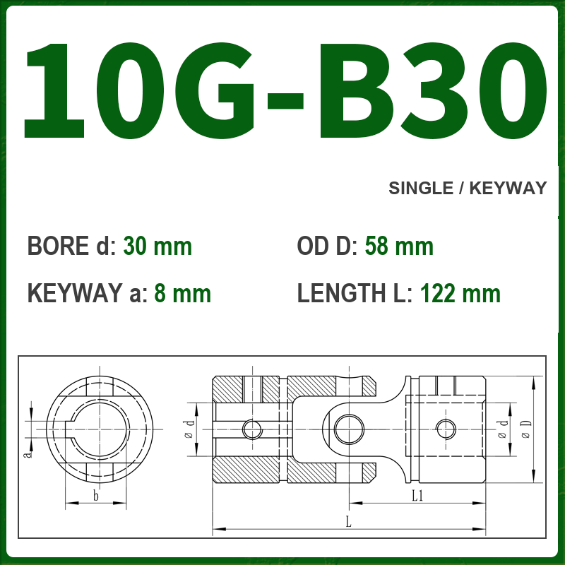BOLTTE 10G-B30 40Cr universal joint coupling dimension drawing