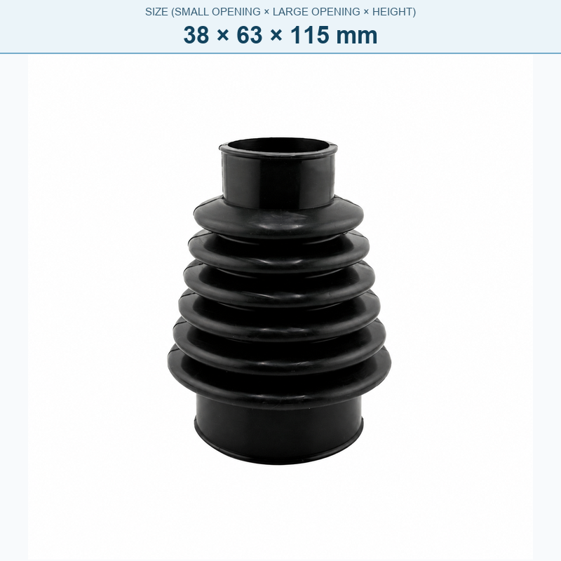 Pagoda-style rubber bellows dust boot, 38 × 63 × 115 mm
