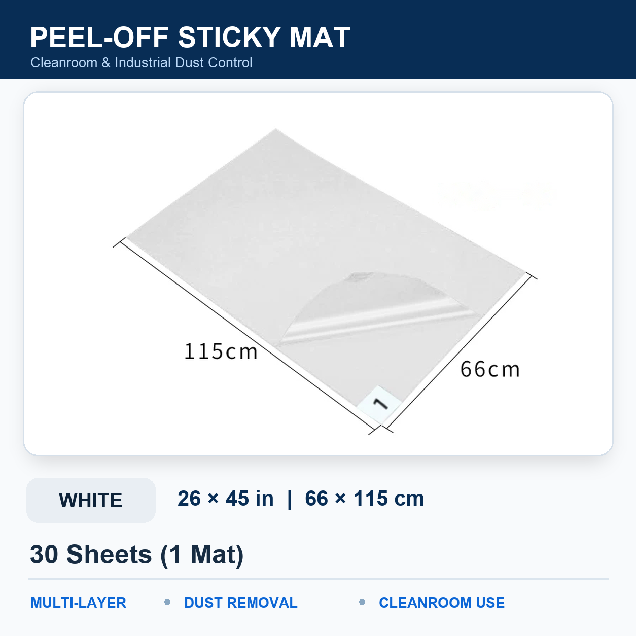BOLTTE white peel-off sticky mat White – 26 × 45 in (66 × 115 cm) – 30 Sheets (1 Mat)