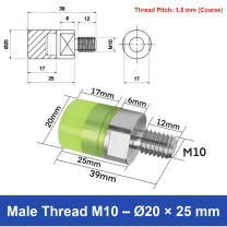 Male Thread M10 – Ø20 × 25 mm, 304 stainless steel polyurethane-coated buffer component