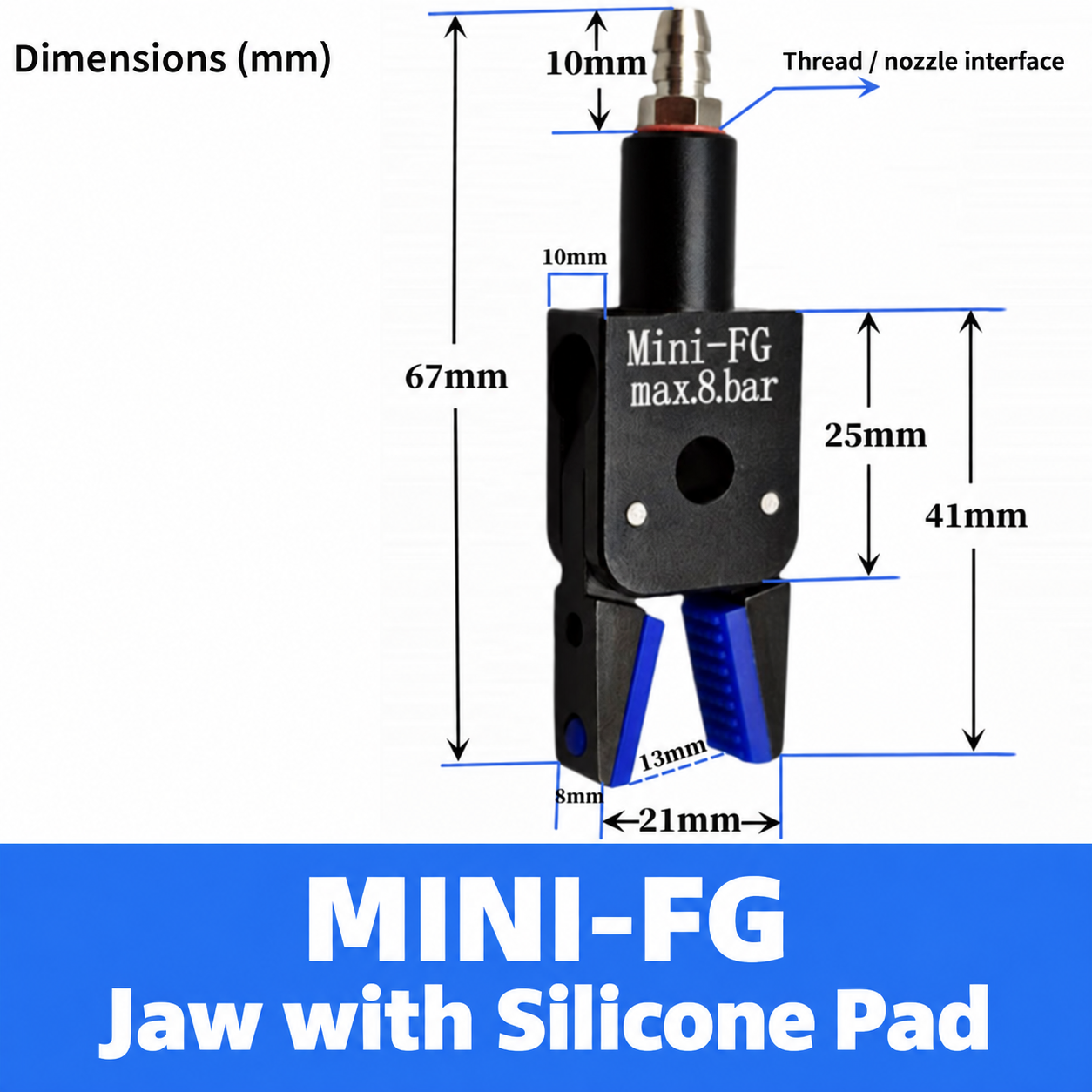 Mini pneumatic gripper or replacement jaw, MINI-FG Jaw with Silicone Pad
