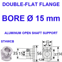 STHWCB double-flat flange aluminum open shaft support, 15 mm bore