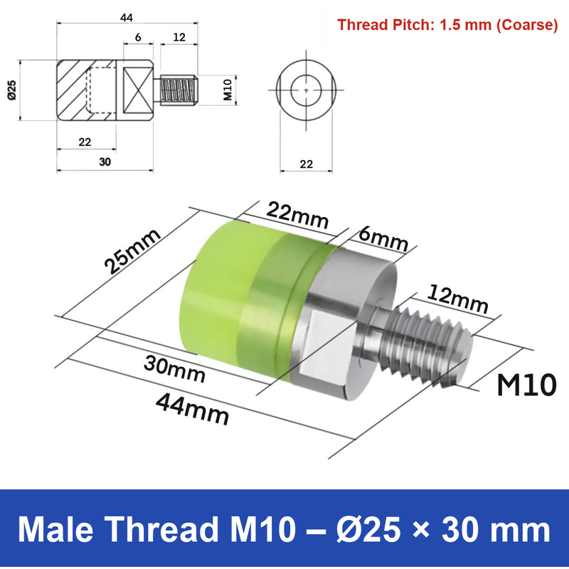 Male Thread M10 – Ø25 × 30 mm, 304 stainless steel polyurethane-coated buffer component