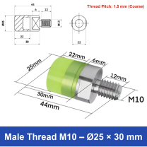 Male Thread M10 – Ø25 × 30 mm, 304 stainless steel polyurethane-coated buffer component