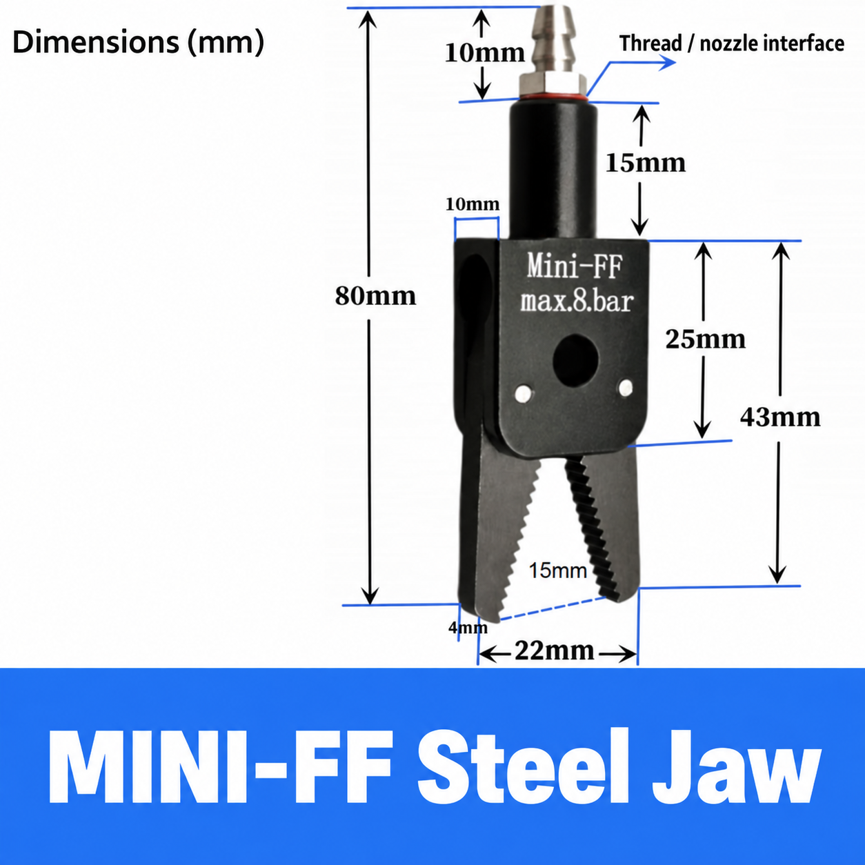 Mini pneumatic gripper or replacement jaw, MINI-FF Steel Jaw