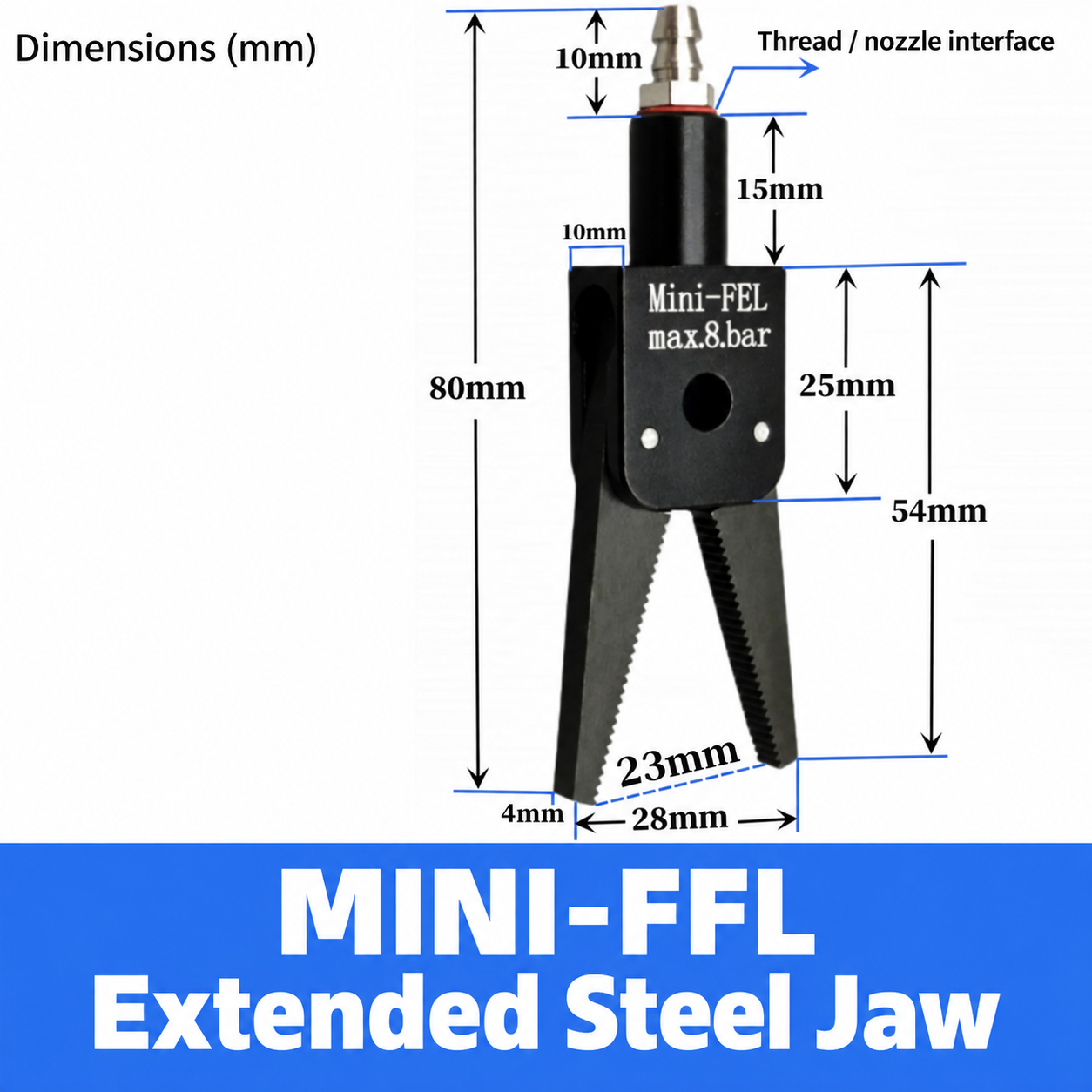 Mini pneumatic gripper or replacement jaw, MINI-FFL Extended Steel Jaw