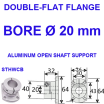 STHWCB double-flat flange aluminum open shaft support, 20 mm bore