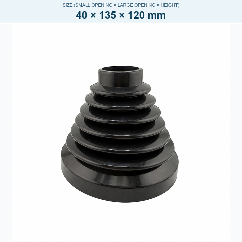 Pagoda-style rubber bellows dust boot, 40 × 135 × 120 mm