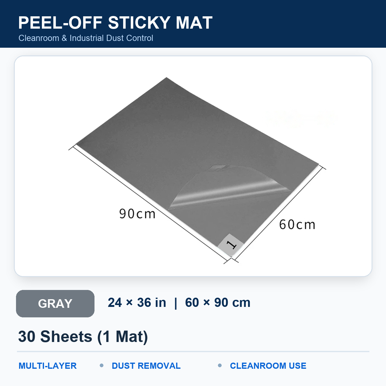 BOLTTE gray peel-off sticky mat Gray – 24 × 36 in (60 × 90 cm) – 30 Sheets (1 Mat)