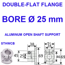 STHWCB double-flat flange aluminum open shaft support, 25 mm bore