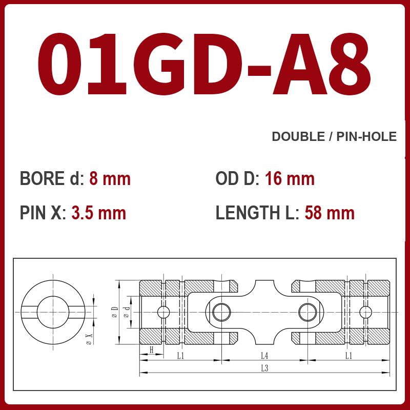 BOLTTE 01GD-A8 40Cr universal joint coupling dimension drawing