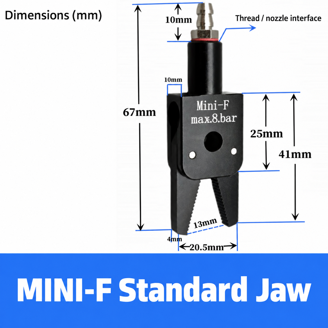 Mini pneumatic gripper or replacement jaw, MINI-F Standard Jaw
