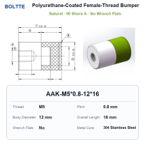 Natural 90 Shore A - M5*0.8-12*16 - No Wrench Flats polyurethane-coated female-thread bumper