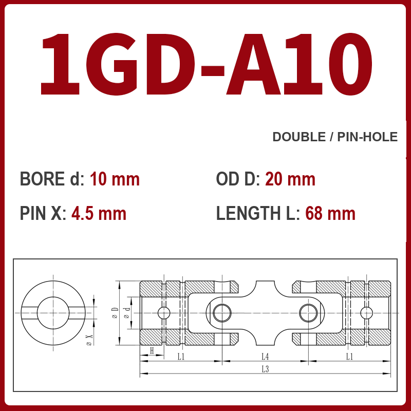 BOLTTE 1GD-A10 40Cr universal joint coupling dimension drawing