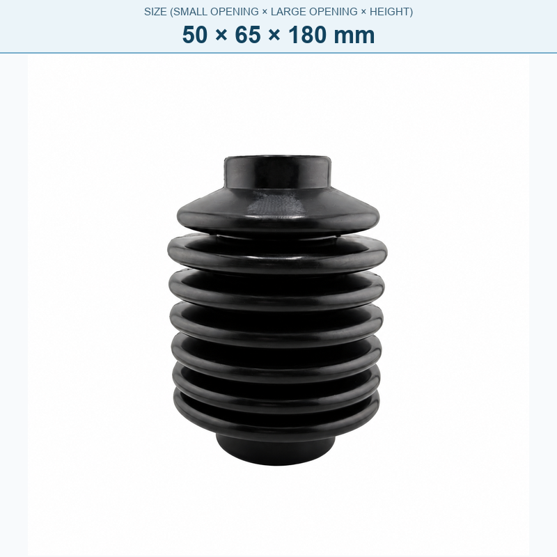 Pagoda-style rubber bellows dust boot, 50 × 65 × 180 mm