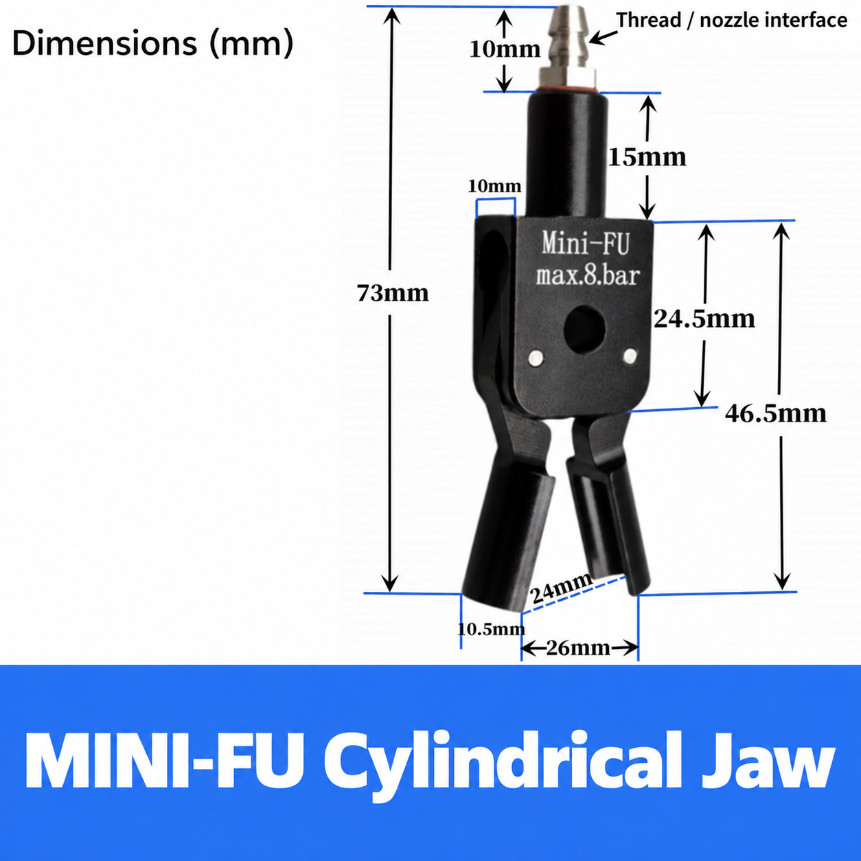 Mini pneumatic gripper or replacement jaw, MINI-FU Cylindrical Jaw