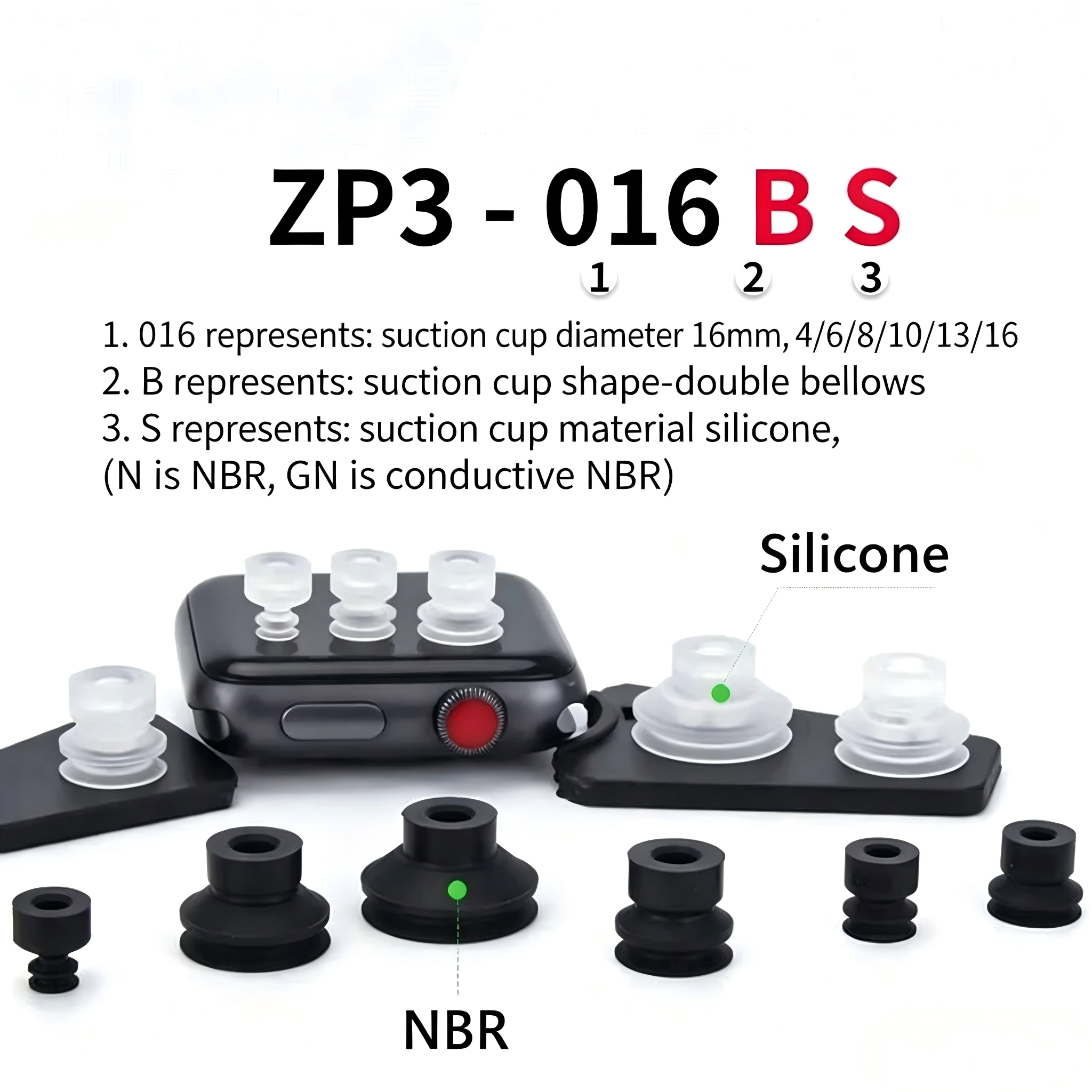 Pneumatic Vacuum Suction Cup Auto Sucker Silicone/NBR Nozzle Double Layers ZP3 Injection Molding Machine Manipulator Accessory-BOLTTE