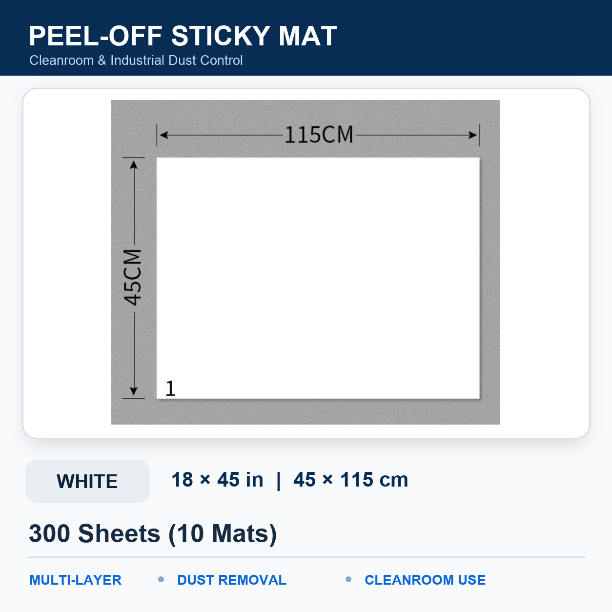 BOLTTE white peel-off sticky mat White – 18 × 45 in (45 × 115 cm) – 300 Sheets (10 Mats)