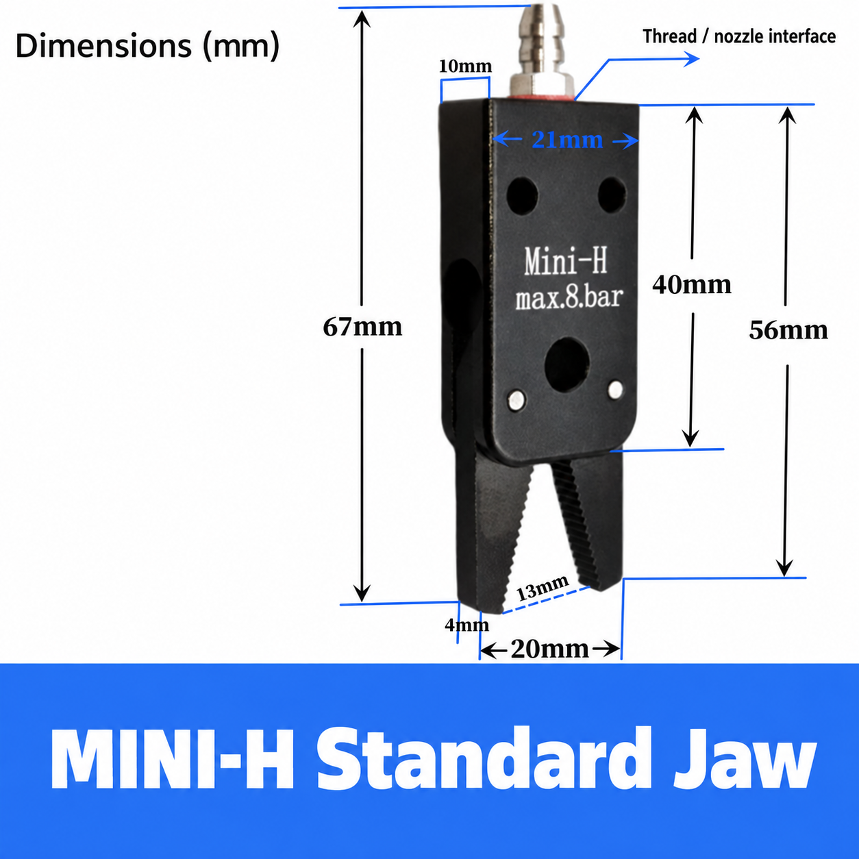Mini pneumatic gripper or replacement jaw, MINI-H Standard Jaw